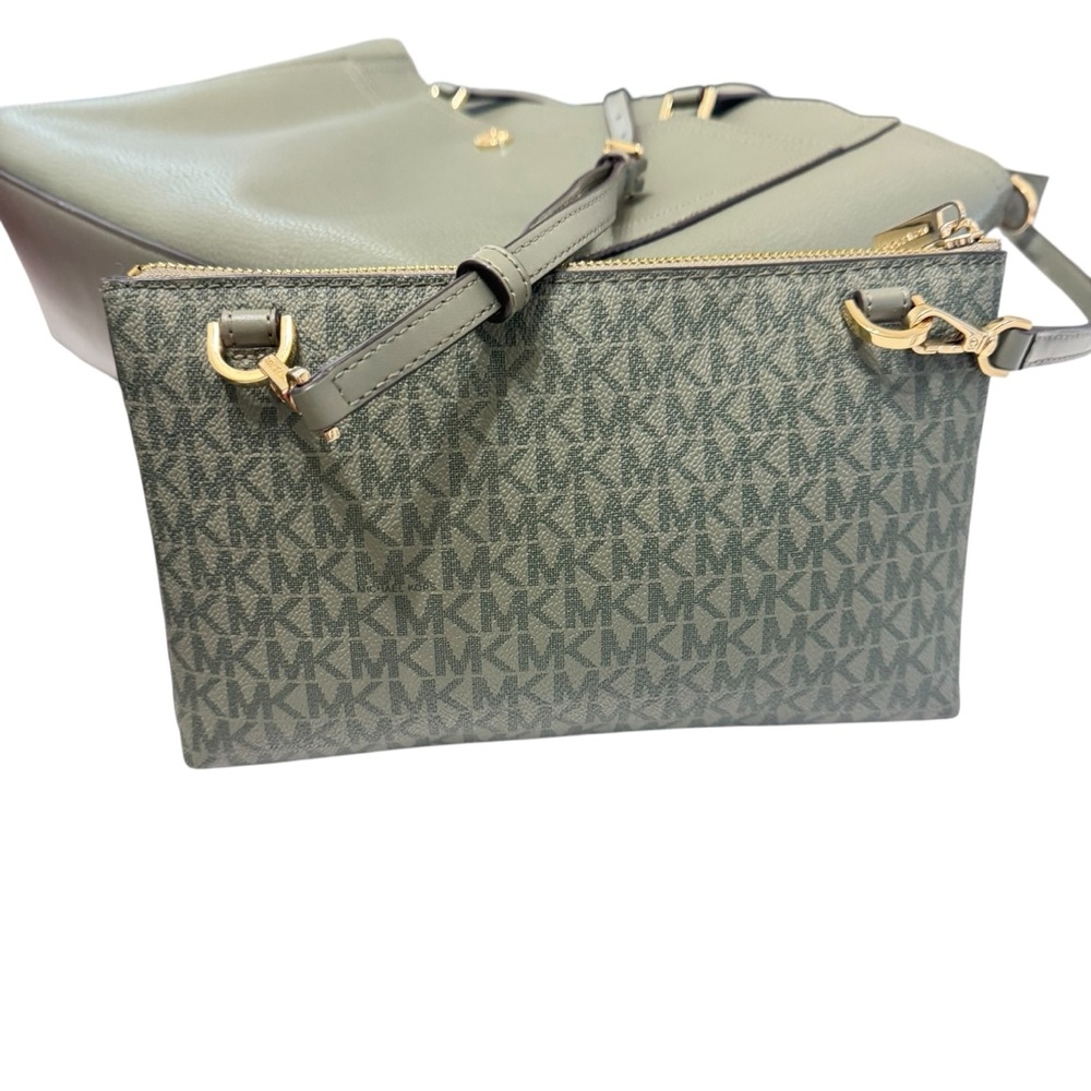 Michael Kors - Maisie Large Pebbled Leather 2-in-1 Tote Bag - Army Green - Picture 8 of 13